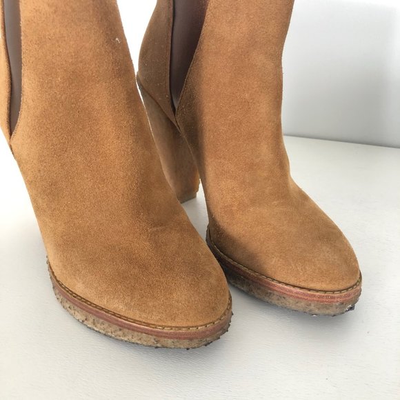 Belle by Sigerson Morrison Tan Suede Ankle Booties Platform Chelsea Boots 35 5 - Picture 3 of 6